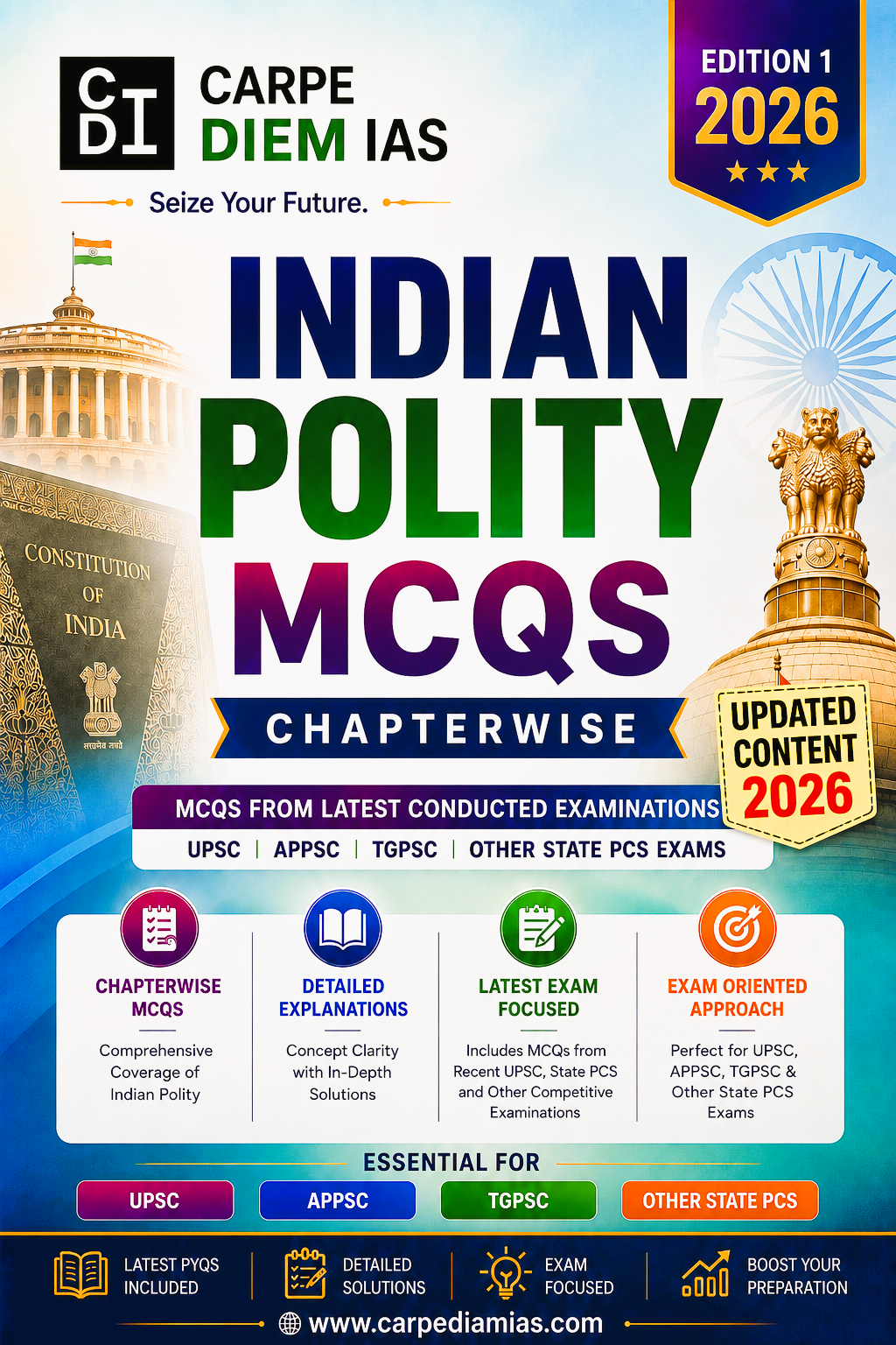 INDIAN POLITY MCQS - APPSC UPSC, APPSC GROUP 1 & 2, TGPSC AND OTHER STATE PSC EXAMS PDF Book Download